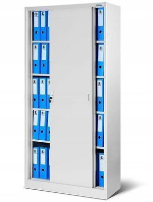Aktenschrank Büroschrank mit Schiebetüren Stahlblech Fachböden 185x90x40 cm Grau