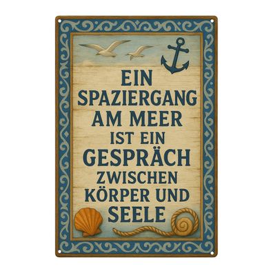 Blechschild 20x30cm Spaziergang am Meer – Maritimes Spruchschild AstraDesign