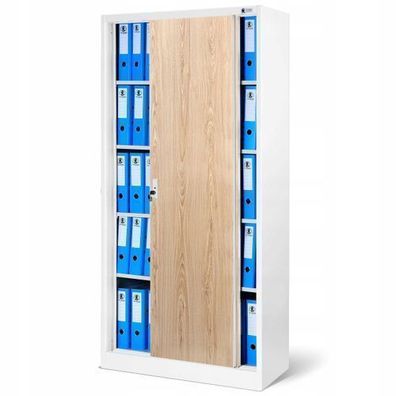 Aktenschrank Büroschrank mit Schiebetüren 185x90x40 cm weiß-holzoptik