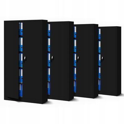 4er Set Aktenschrank Metallschrank Büroschrank 185 cm x 90 cm x 40 cm Schwarz/Schwarz