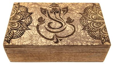 Holzbox Ganesha mit Blattgold Mangoholz 20,5 cm x 13 cm Holzkiste Schatulle