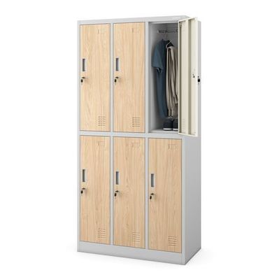 6-türiger Arbeitsschutz-Garderobenschrank, grau / Eiche Sonoma: 900 x 1850 x 450 mm