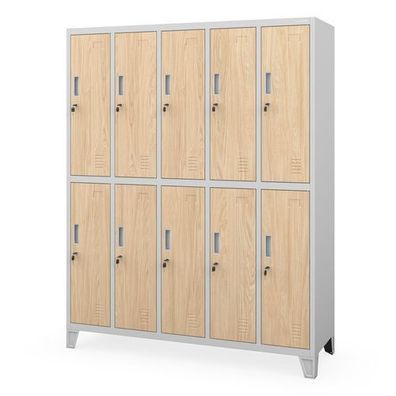 10-türiger Arbeitsschutz-Kleiderschrank, grau / Eiche Sonoma 1360 x 1720 x 450 mm