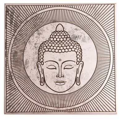 Energiebild BUDDHA MDF Holz weiß silber 30 cm Energieplatte Schwingungsbild