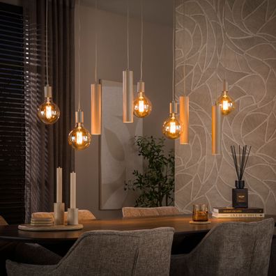 Pendelleuchte - 120 x 28 x 150 cm - Beige / Sienna braun