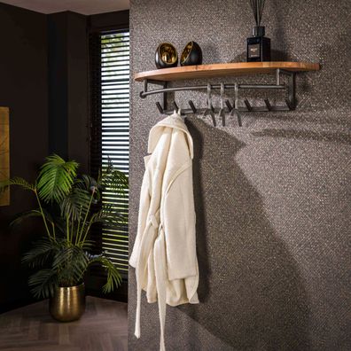 Garderobe mit Hutablage und 8 Haken - 100 x 30 x 20 cm - Massiv Akazie / Massiv Akazi