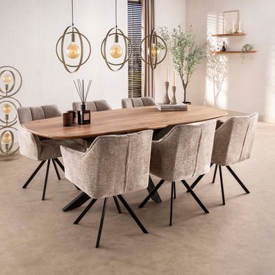 Esstisch Dänisch oval - 215 x 105 x 77 cm - Massiv Akazie / Massiv Akazie braun
