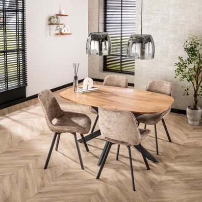 Esstisch Dänisch oval - 150 x 90 x 77 cm - Massiv Akazie / Massiv Akazie braun