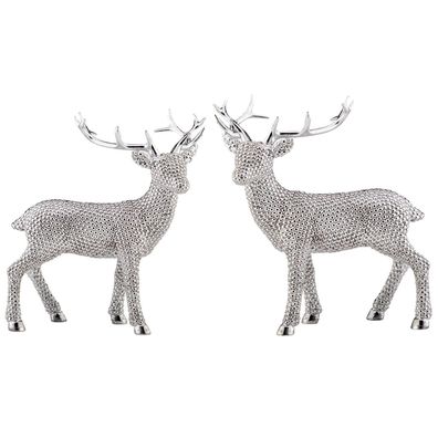 Deko Rentier-Paar 28,8 & 29,1 cm stehend Kunststein silber Diamantoptik Advent