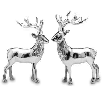 XL Hirsch Paar Deko 24 & 45 cm 2er Set Aluminium silber stehend und äsend Figur