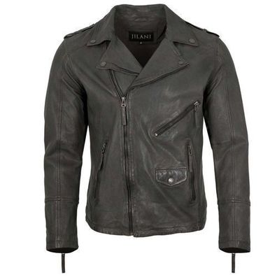 Jilani Collection - Herren Lederjacke Bikerjacke Lammnappa grau