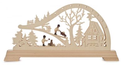 Schwibbogen Waldhütte mit Waldarbeiter und LED Beleuchtung 63,5x32x6,5cm NEU