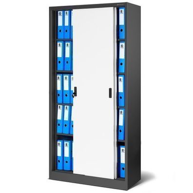 Aktenschrank Büroschrank mit Schiebetüren 185x90x40 cm Anthrazit-weiß