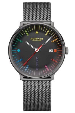 Mondaine Herren-Quarzuhr Doppio mit Mesh-Band Dunkelgrau 41 mm MLE.41221. SM