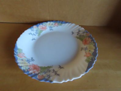 Teller Speiseteller weiß mit Blumen am Rand gewellter Rand Arcopal ca. 25,4 cm Ø