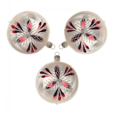 Thüringer Christbaumschmuck Kugel eisweiß Waffelmuster rot (3) BxHxT 8x8x8cm NEU