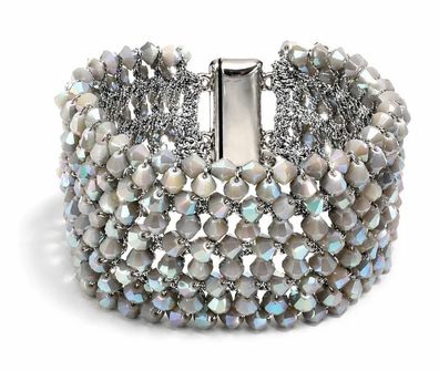 Armband Manschette mit lilagrauer Steinbesatz Magnetverschluss Biba