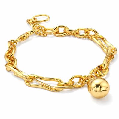 Armband Doppel Gliederarmband Goldene Kugel-Anhänger Statement Biba