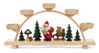 Schwibbogen + Weihnachtsmann und Bär farbig für Teelichte BxHxT 32,5x16,5x5,5cm