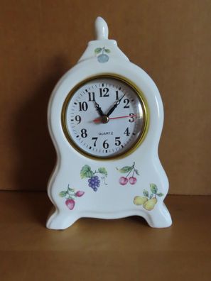 Küchenuhr Tischuhr Quarz Porzellan weiß mit Früchten ca. 21cm H Gager