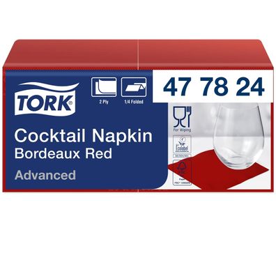 Tork 477824 Cocktailservietten Bordeauxrot 2-lagig 12 x 200 Stück 1/4-Falz