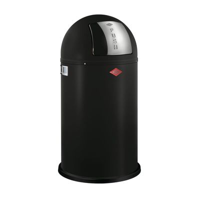 WESCO Pushboy Mülleimer 50 Liter mattschwarz Stahlblech Edelstahlklappe