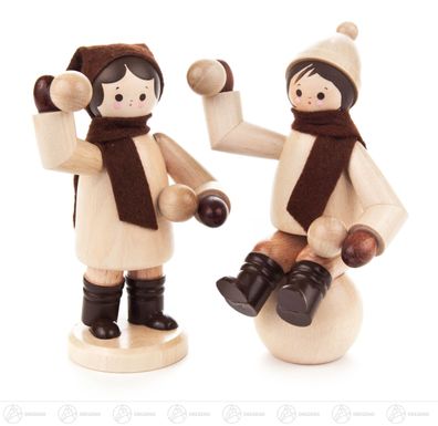 Miniatur Schneeballschlacht groß natur (2) H=ca 12 cm NEU Erzgebirge Holzfigur