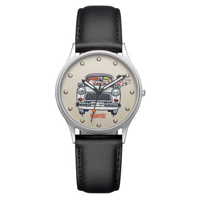 UMR Ruhla Armbanduhr Abrafaxe "Trabant" 53101 Ronda-Werk, Lederband, 35mm