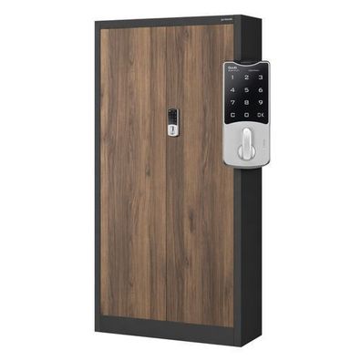 Büroschrank aus Metall mit Zahlenschloss, anthrazit/nussbaum, 900 x 1850 x 400 mm