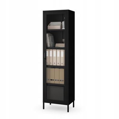 Vitrinenschrank Bücherschrank mit 4 Fachböden Vitrine Glitzernd Metall Schwarz