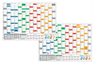 Rainbow Wandkalender Wandplaner 2027 + 2028 gefaltet DIN A1 Format (594 x 841 mm)