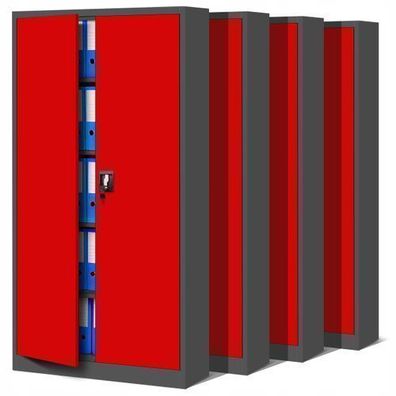 4er Set Aktenschrank Metallschrank Büroschrank 185 cm x 90 cm x 40 cm Anthrazit/Rot