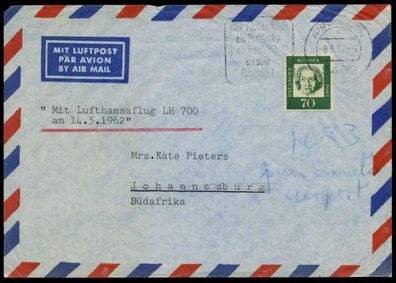 Flugstreckenbeleg Nr LH 700 Lufthansa BRIEF MIF X8B4B0E