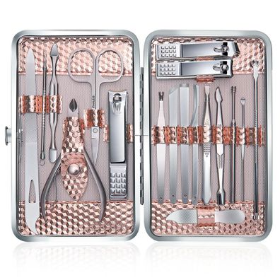 Professionelles Maniküre Pediküre Set 18-teilig in Roségold-Lederetui