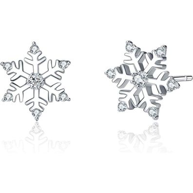 Damen Schneeflocke Ohrstecker 925 Sterling Silber Winterschmuck