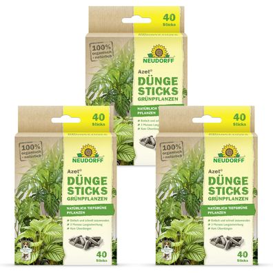 3 x Neudorff Azet® DüngeSticks für Grünpflanzen, 40 Sticks
