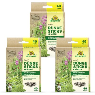 3 x Neudorff Azet® DüngeSticks für Kräuter, 40 Sticks