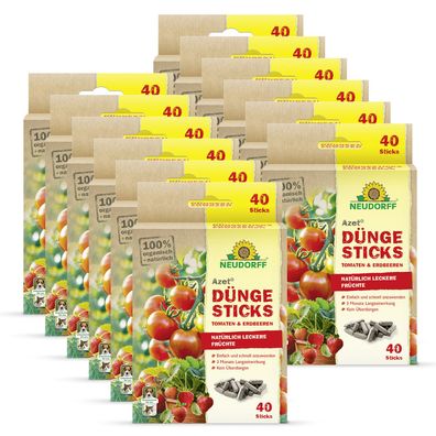 12 x Neudorff Azet® DüngeSticks für Tomaten und Erdbeeren, 40 Sticks