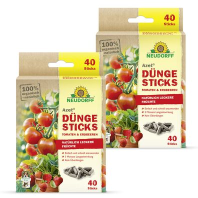 2 x Neudorff Azet® DüngeSticks für Tomaten und Erdbeeren, 40 Sticks