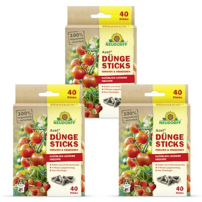3 x Neudorff Azet® DüngeSticks für Tomaten und Erdbeeren, 40 Sticks