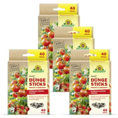 4 x Neudorff Azet® DüngeSticks für Tomaten und Erdbeeren, 40 Sticks