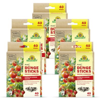 5 x Neudorff Azet® DüngeSticks für Tomaten und Erdbeeren, 40 Sticks