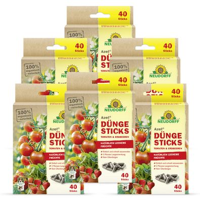 6 x Neudorff Azet® DüngeSticks für Tomaten und Erdbeeren, 40 Sticks