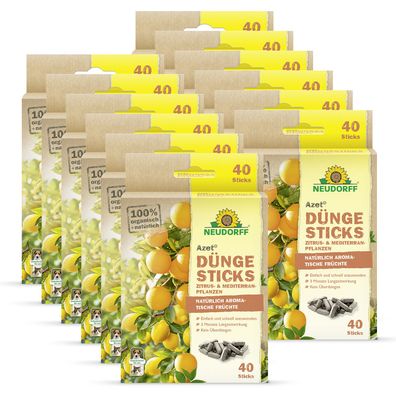 12 x Neudorff Azet® DüngeSticks für Zitrus- & Mediterranpflanzen, 40 Sticks