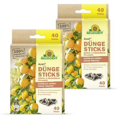 2 x Neudorff Azet® DüngeSticks für Zitrus- & Mediterranpflanzen, 40 Sticks