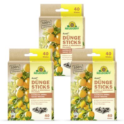 3 x Neudorff Azet® DüngeSticks für Zitrus- & Mediterranpflanzen, 40 Sticks