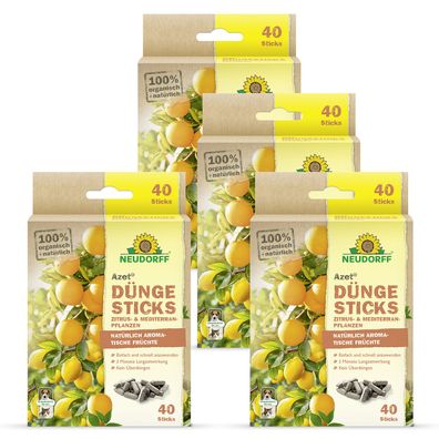 4 x Neudorff Azet® DüngeSticks für Zitrus- & Mediterranpflanzen, 40 Sticks