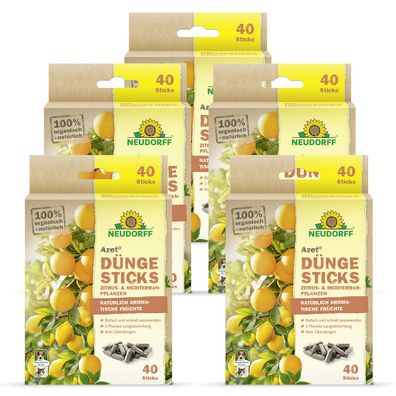 5 x Neudorff Azet® DüngeSticks für Zitrus- & Mediterranpflanzen, 40 Sticks