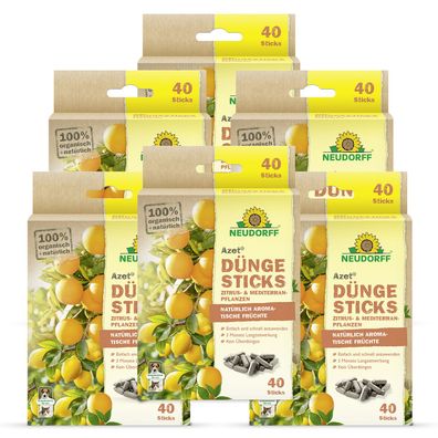 6 x Neudorff Azet® DüngeSticks für Zitrus- & Mediterranpflanzen, 40 Sticks
