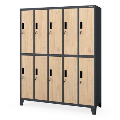 10-türiger Arbeitsschutz-Kleiderschrank anthrazit / Eiche Sonoma 1360 x 1720 x 450 mm